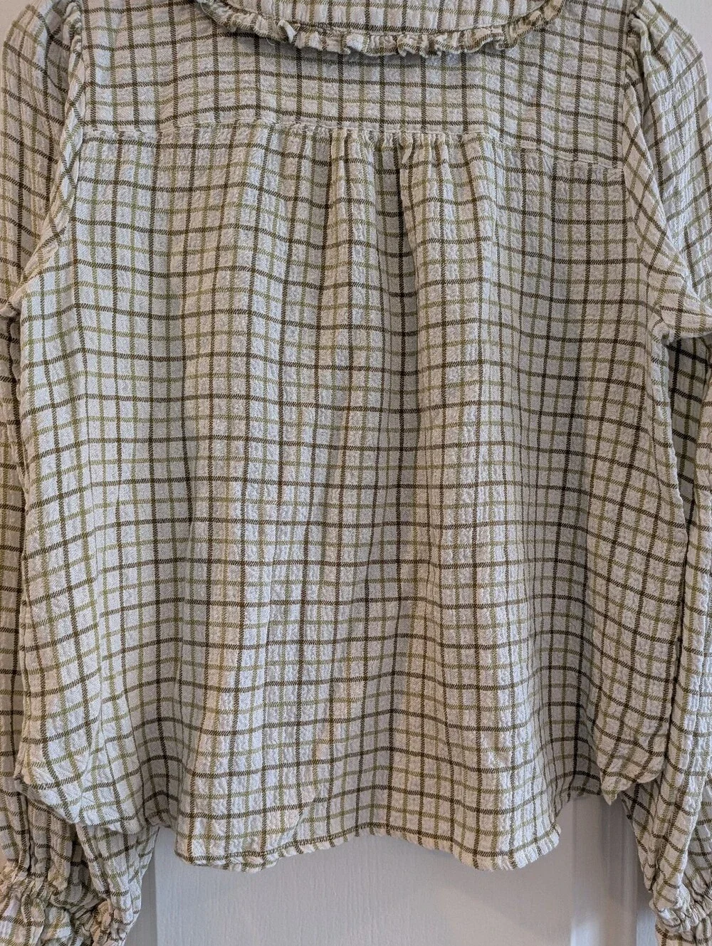 Anthropologie Pilcro Keira Peter Pan Collar Blouse Green Plaid Lone Sleeve Sz S